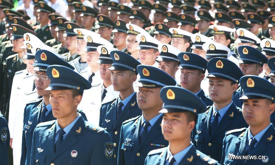 Veterans attend a ceremony to mark the 69th anniversary of the Victory Day in the Anti-Japanese War at the Museum of the War of the Chinese People's Resistance Against Japanese Aggression in Beijing, capital of China, Sept. 3, 2014.